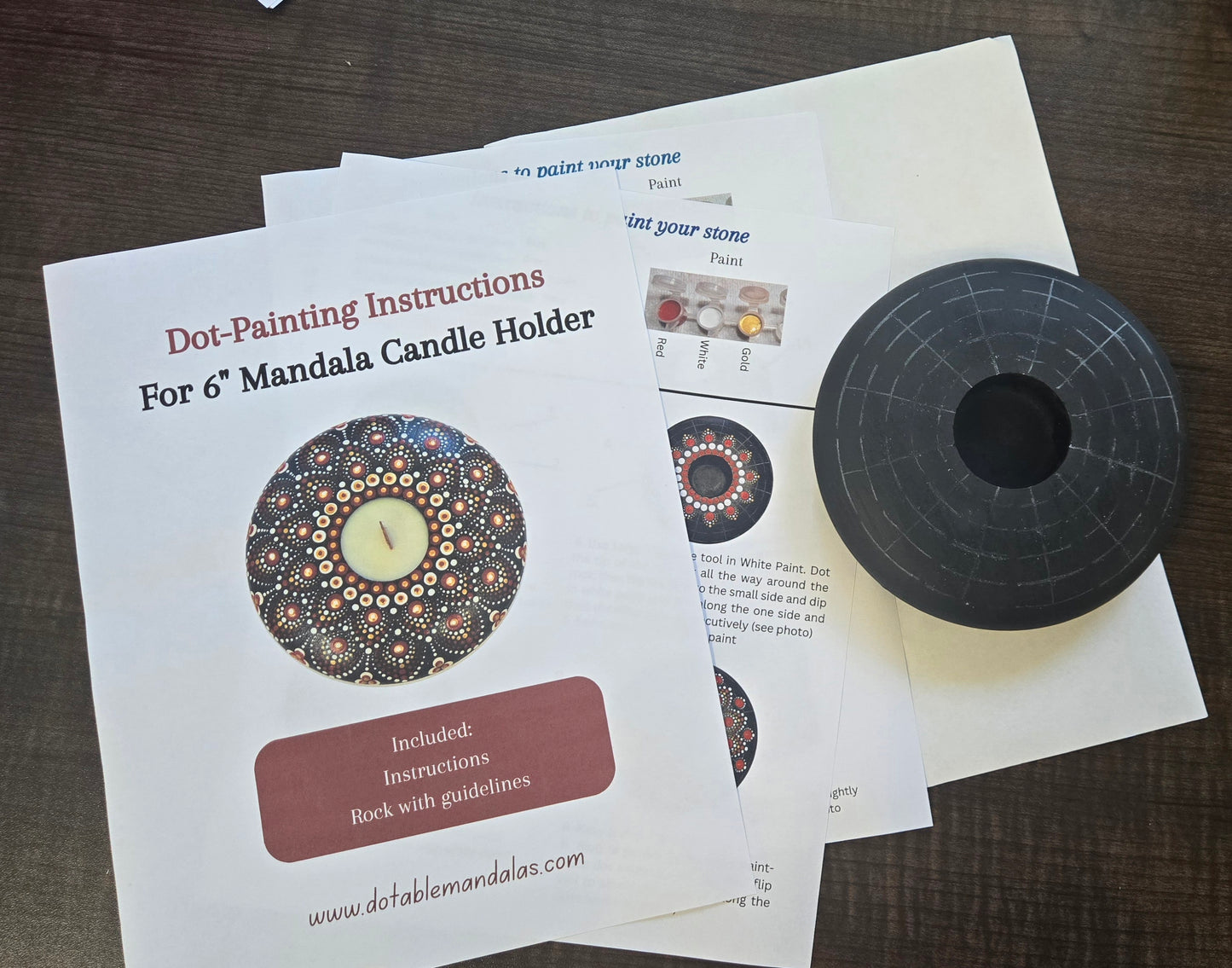 Dot-Painting Pattern Kit with 6" Candle Holder Rock with Guidelines