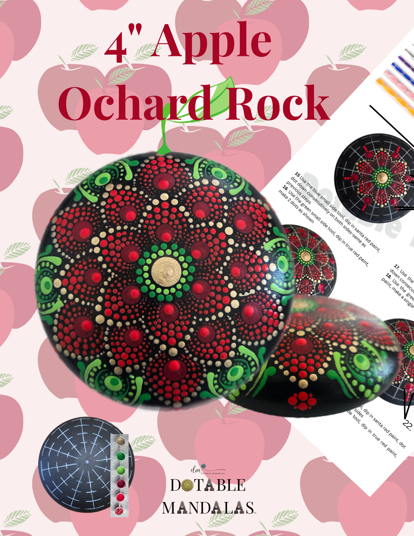 Apple Orchard 4" Rock Dot-Painting Pattern Kit