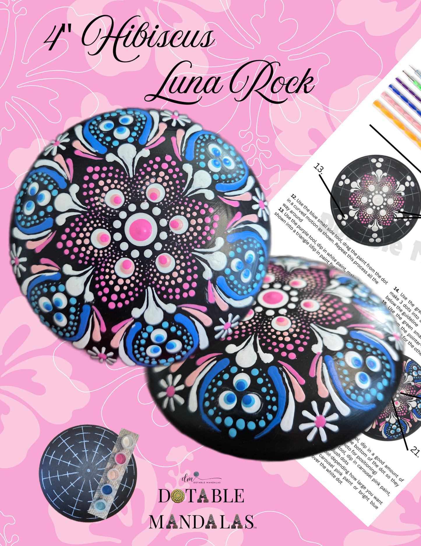 Hibiscus Luna 4" Rock Dot-Painting Pattern Kit