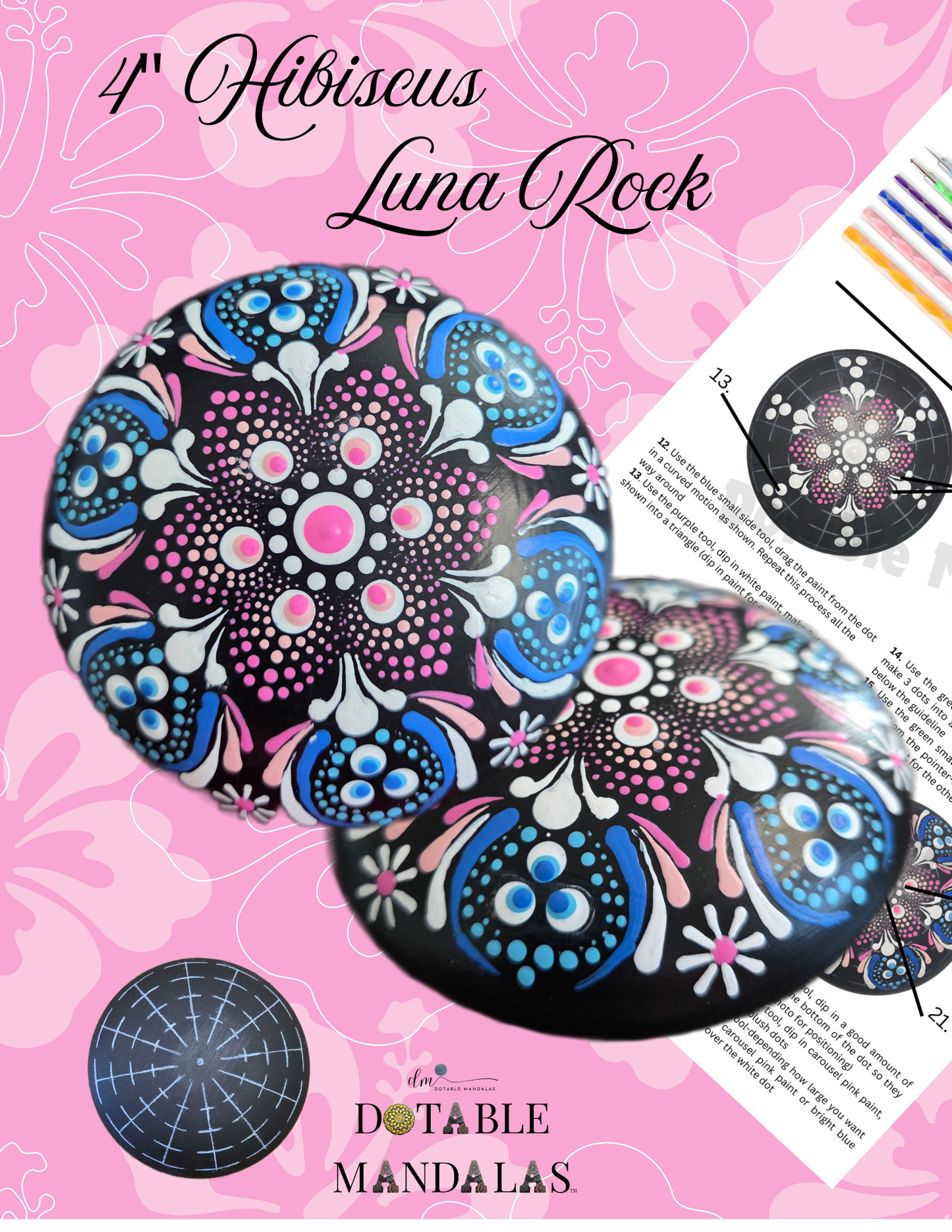 Hibiscus Luna 4" Rock Dot-Painting Pattern Kit