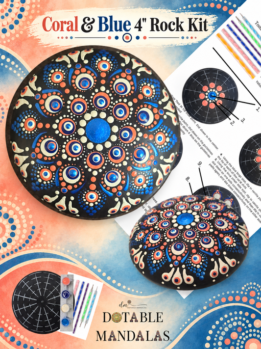 Coral & Blue 4" Rock Dot-Painting Pattern Kit