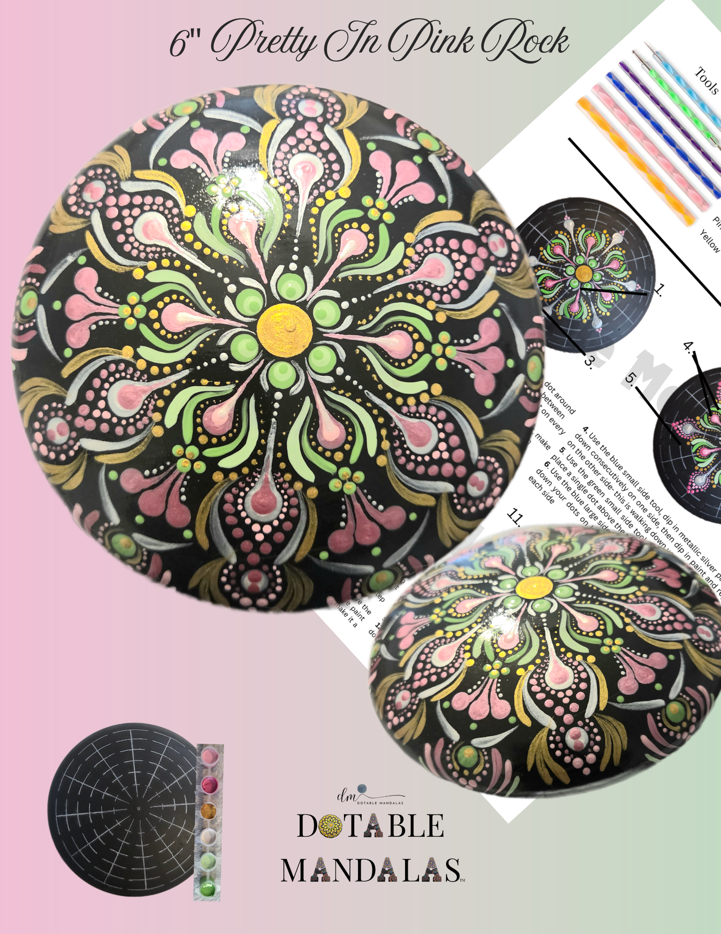 Pretty In Pink 6" Rock Dot-Painting Pattern Kit