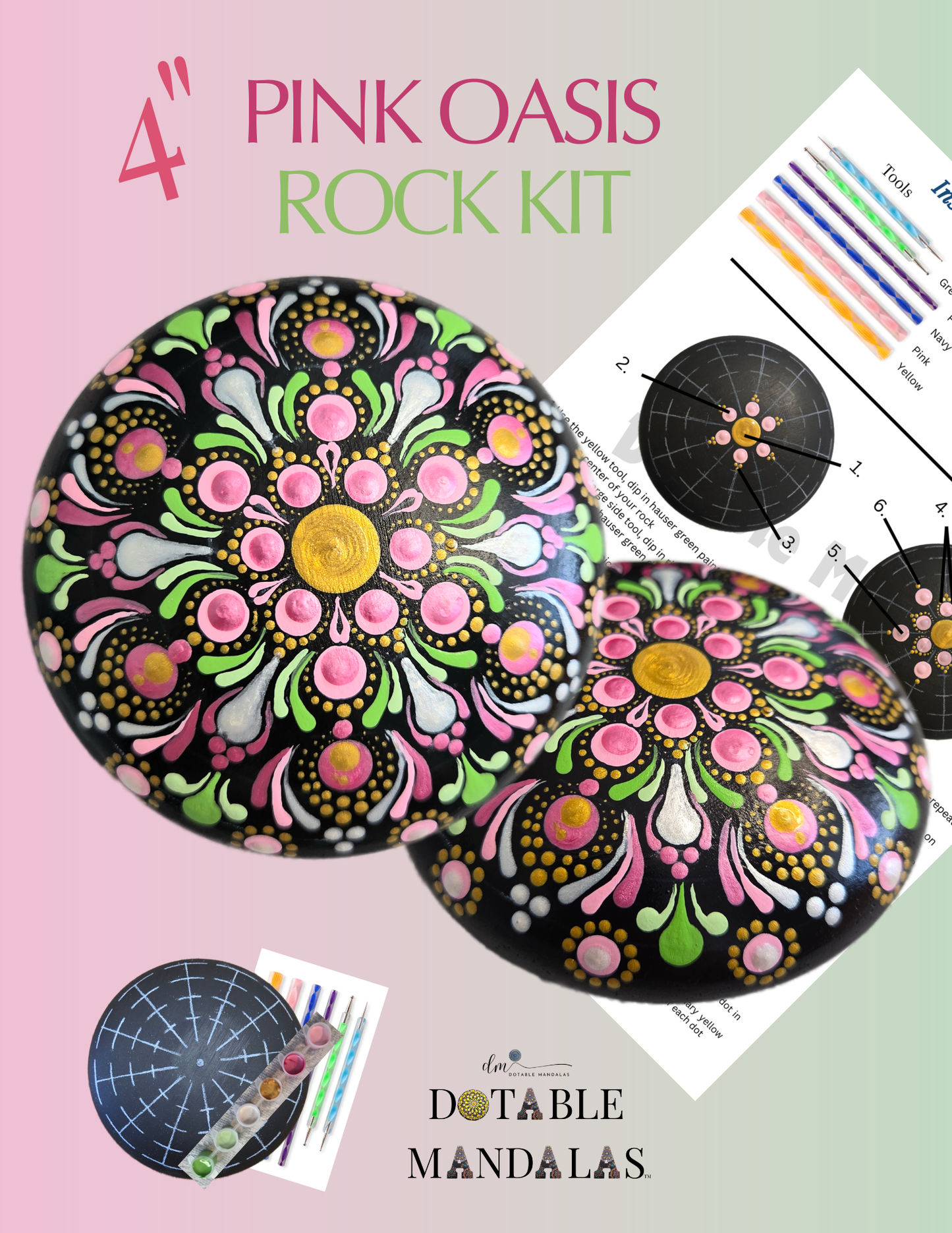 Pink Oasis 4" Rock Dot-Painting Pattern Kit