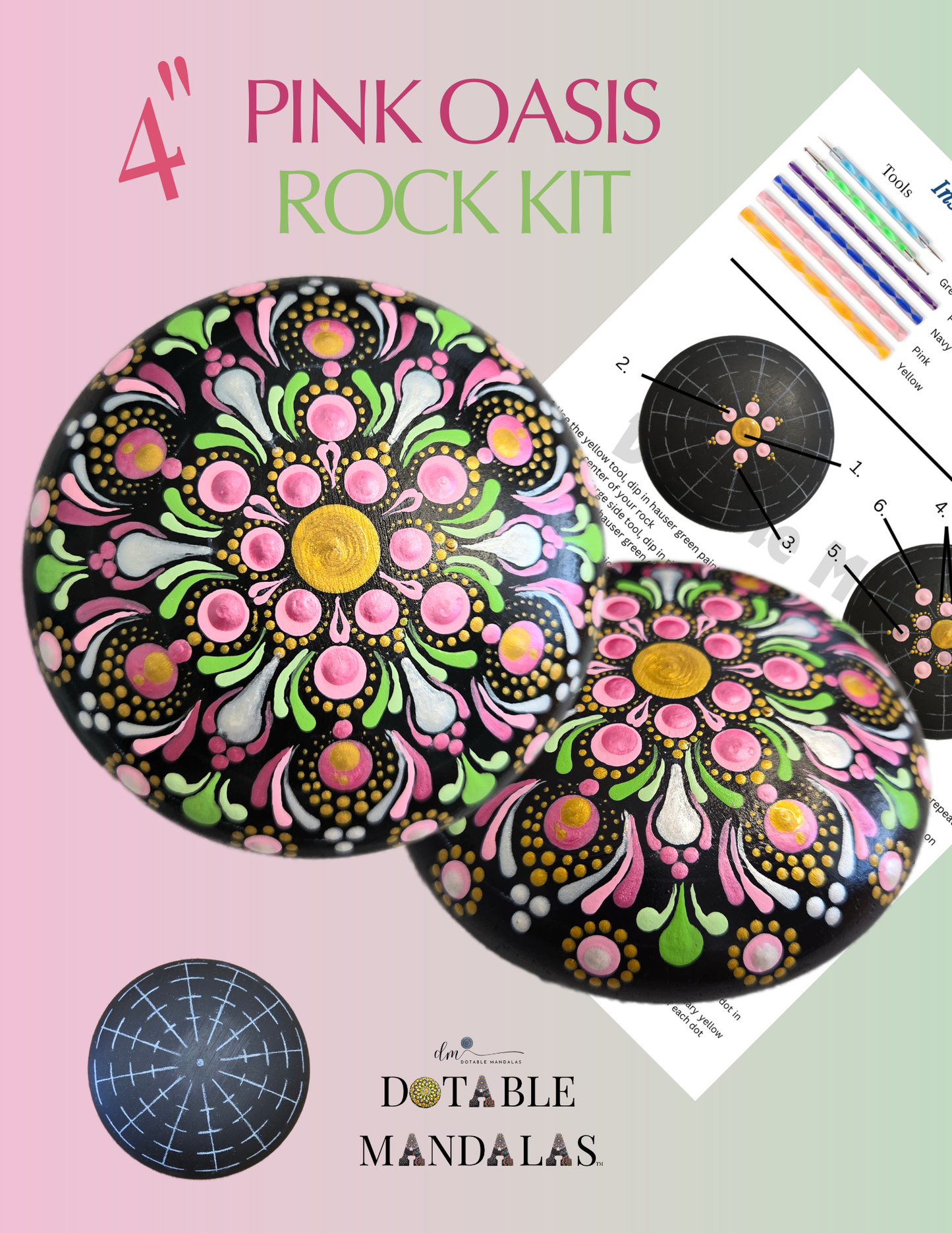 Pink Oasis 4" Rock Dot-Painting Pattern Kit