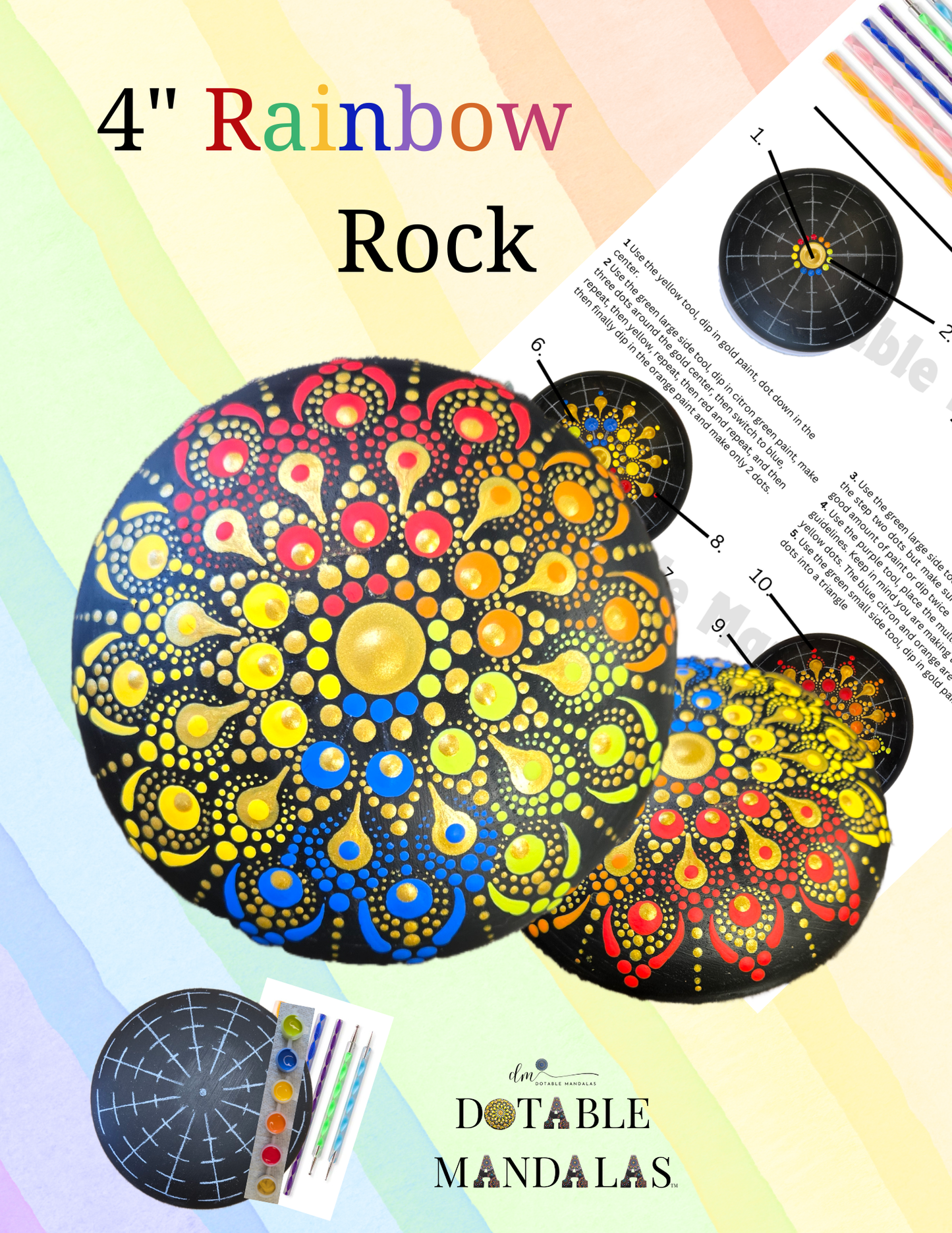 Rainbow 4" Rock Dot-Painting Pattern Kit