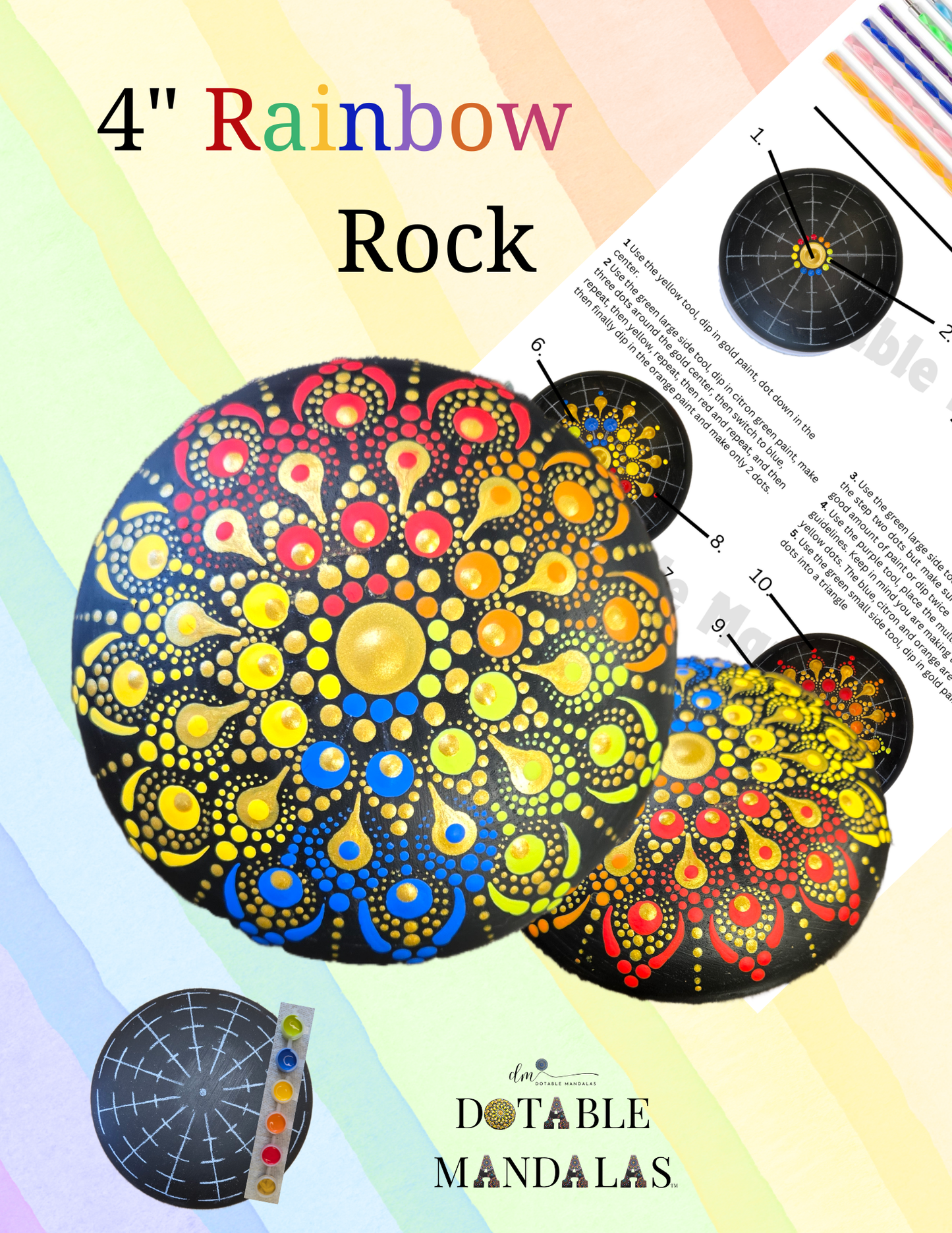 Rainbow 4" Rock Dot-Painting Pattern Kit