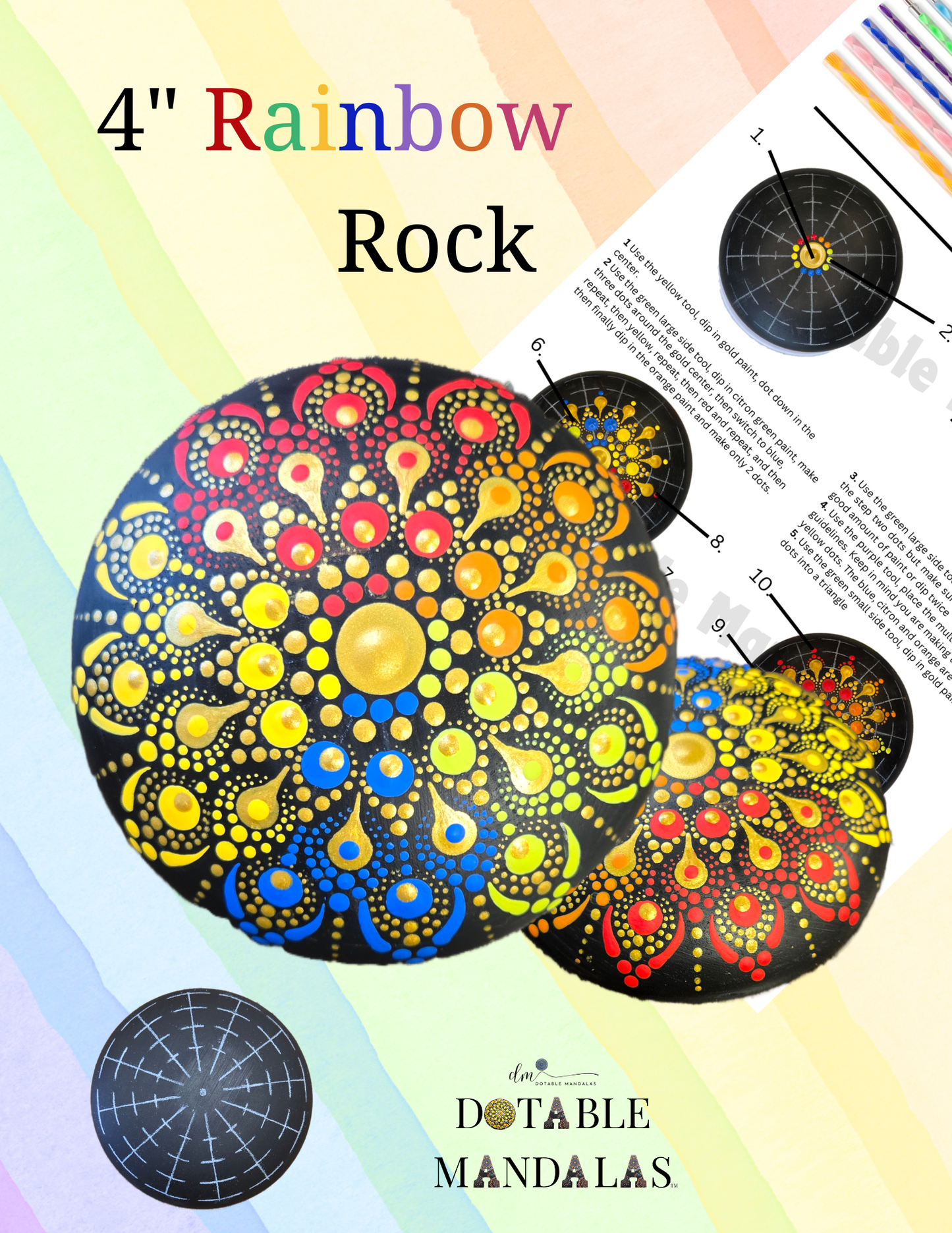 Rainbow 4" Rock Dot-Painting Pattern Kit
