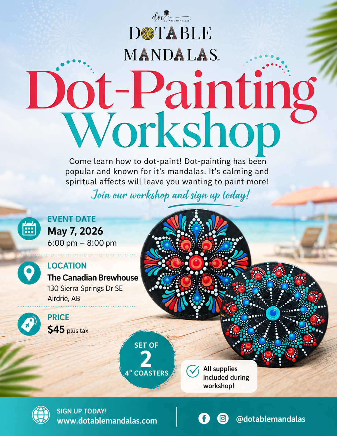 Airdrie-Tropical Coastal Vibe Coaster Set Dot-Painting Workshop