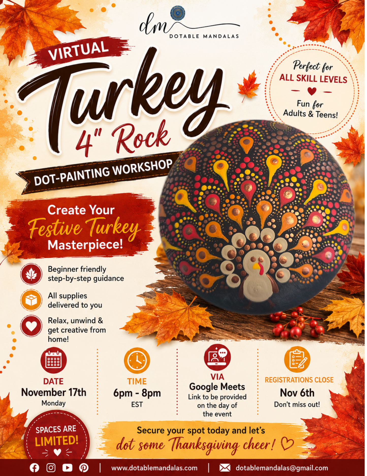 Virtual Turkey Themed Dot-Painting Workshop