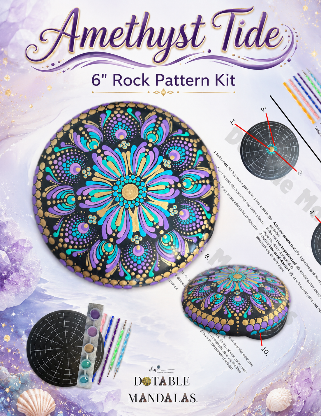 Amethyst Tide – 6" Rock Dot-Painting Pattern Kit