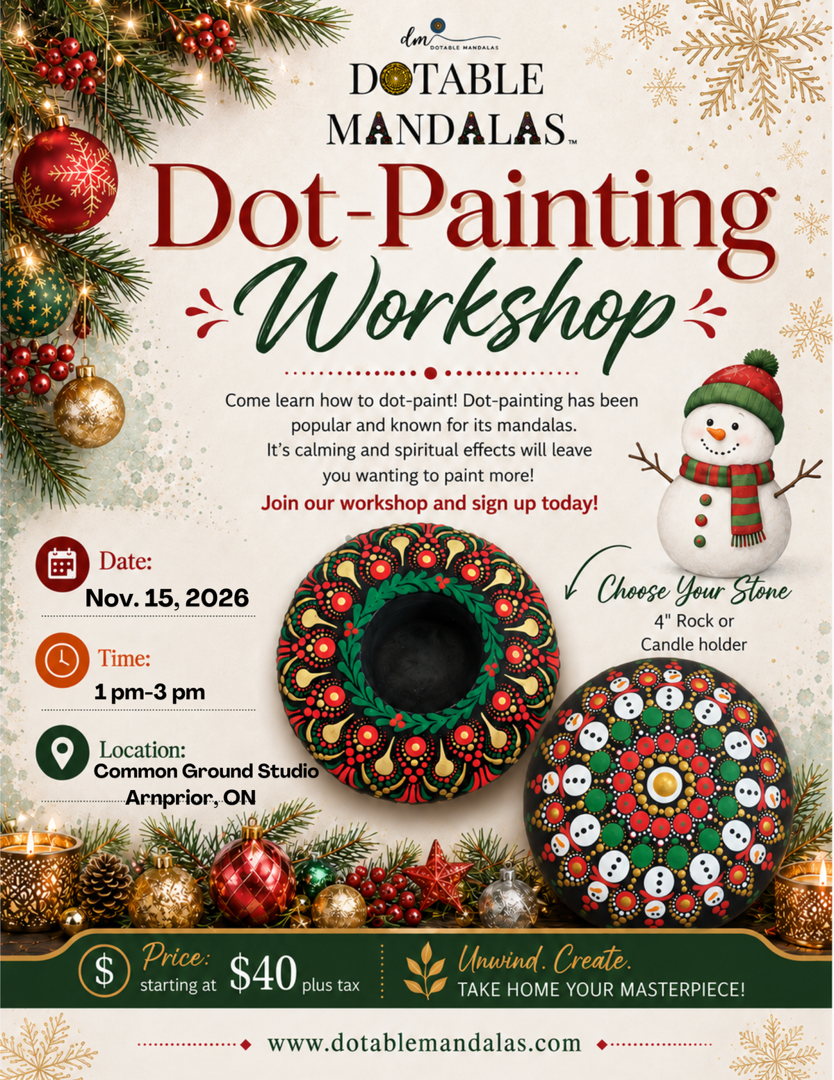 Arnprior-Snowman or Holiday Wreath Dot-Painting Workshop