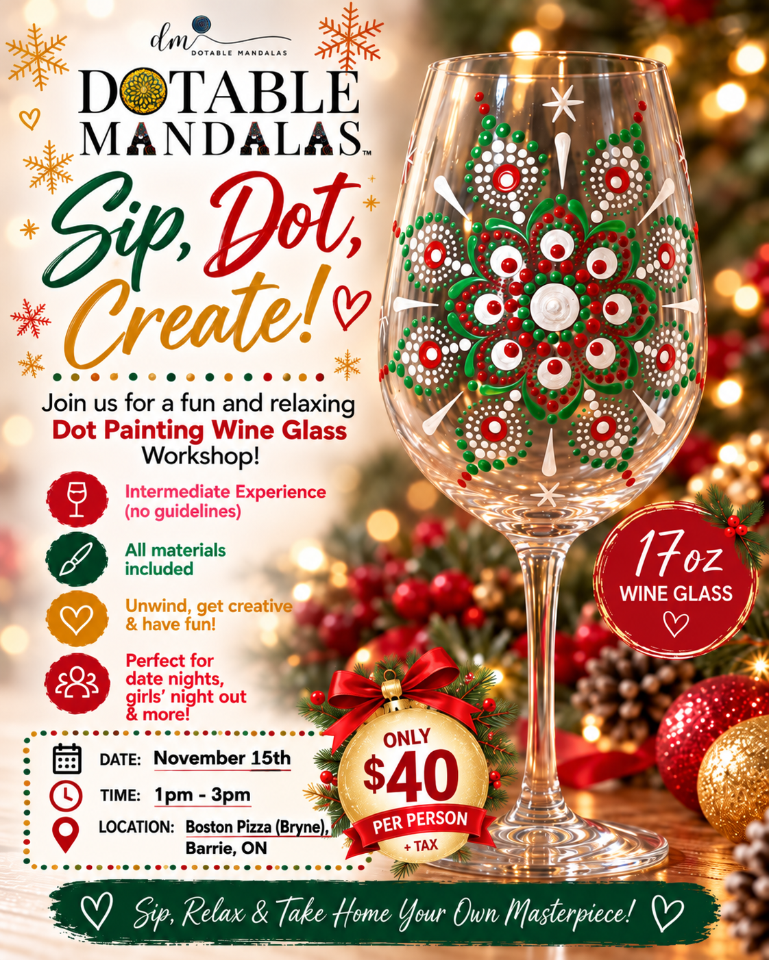 Barrie-Sip, Dot & Create! A Festive Wine Glass Dot-Painting Experience
