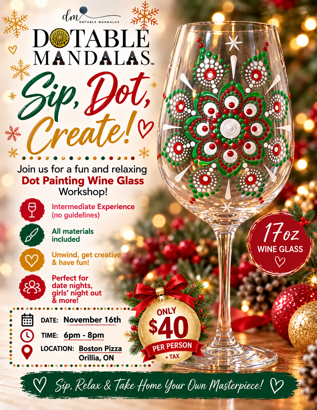 Sip, Dot & Create! A Festive Wine Glass Dot-Painting Experience