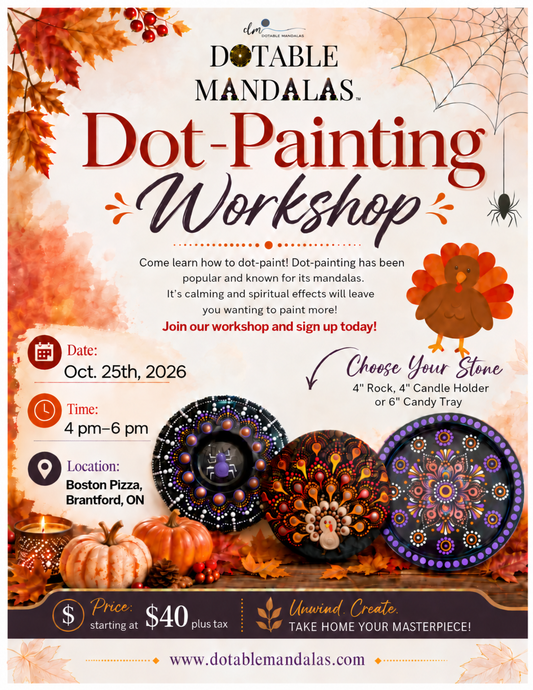 Brantford-Halloween Spider Candle Holder, Candy Tray & Turkey Rock Dot-Painting Workshop
