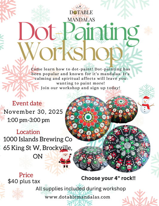 Brockville-Holiday Dot-Painting Workshop: Snowman or Santa 4" Rock