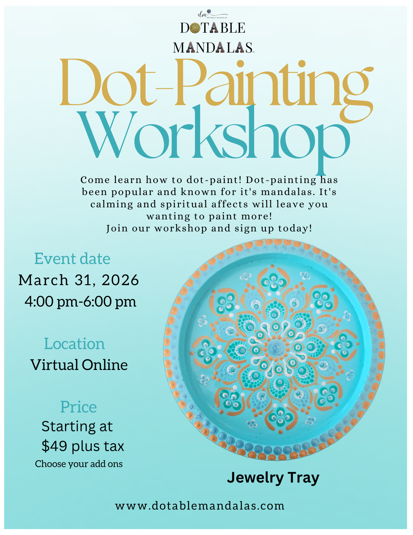 Jewelry Tray or Soap Dish Dot-Painting Virtual Workshop