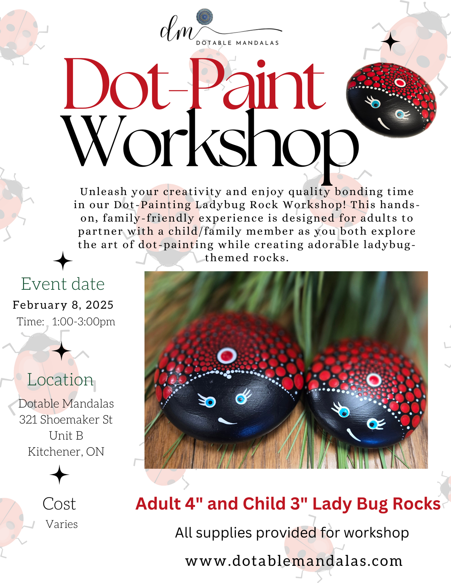 Kitchener-Dot-Painting Ladybug Rock Workshop (Adult + Child)