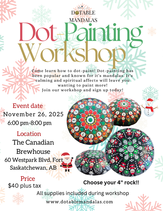 Fort Saskatchewan-Holiday Dot-Painting Workshop: Snowman or Santa 4" Rock