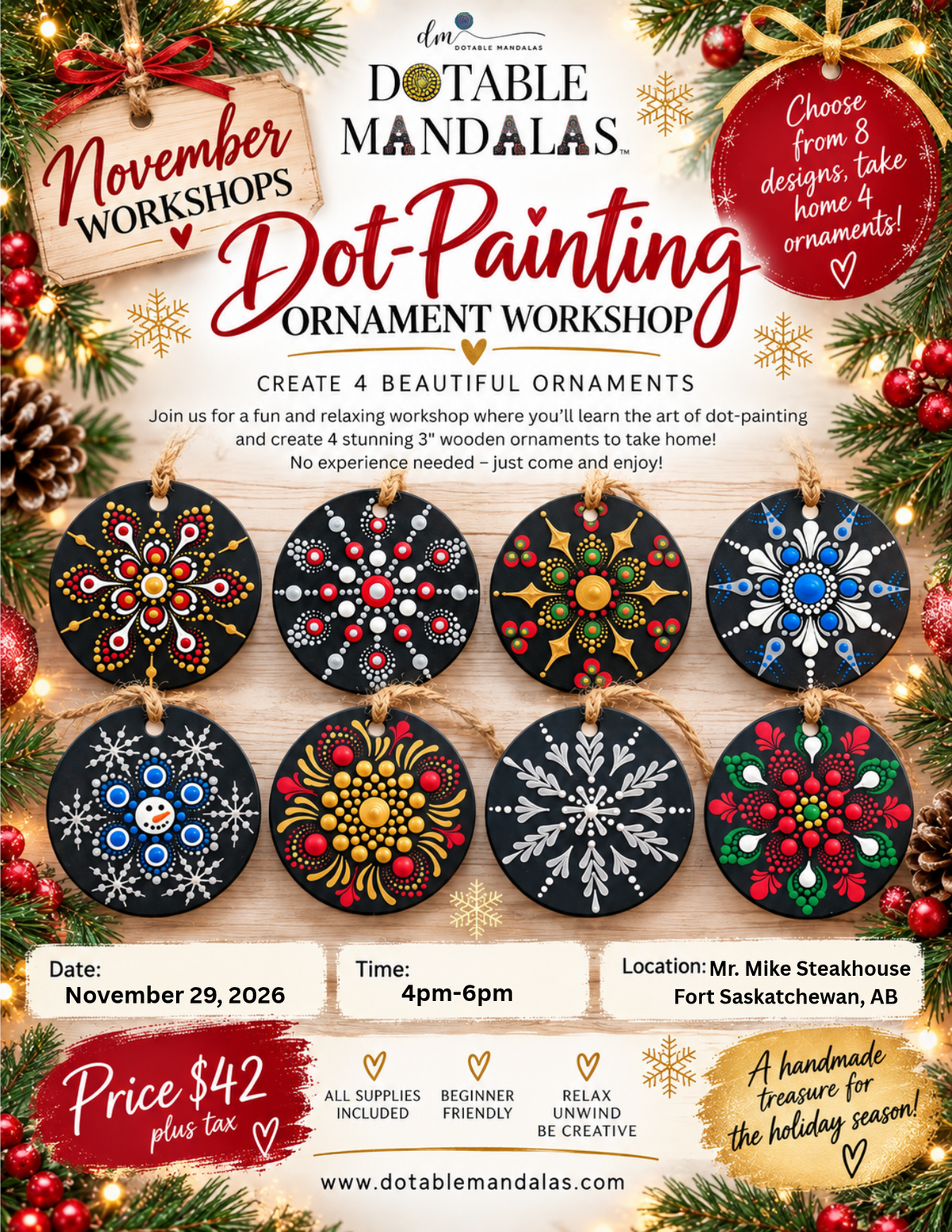 Fort Saskatchewan-Holiday Wooden Ornament Dot-Painting Workshop