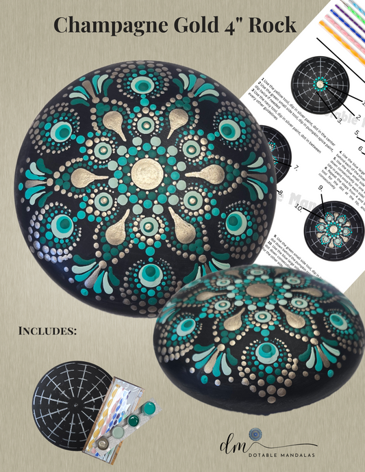 Champagne Gold Mandala 4" Rock Dot-Painting Pattern Kit