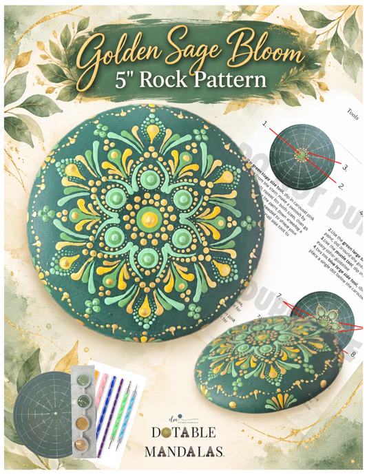Golden Sage Bloom 5" Rock Dot-Painting Pattern Kit