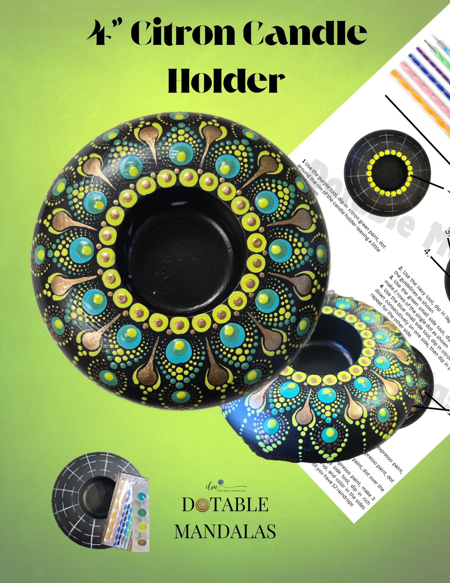 Citron Green 4" Candle Holder Dot-Painting Kit