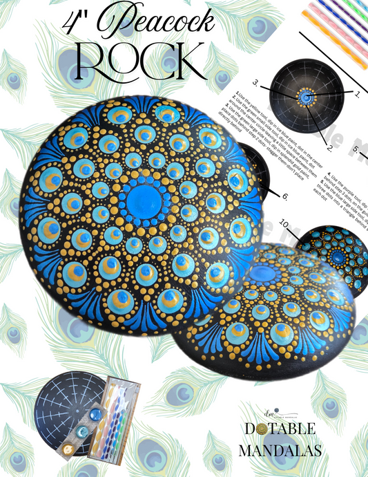 Peacock 4" Rock (2nd version) Dot-Painting Pattern Kit