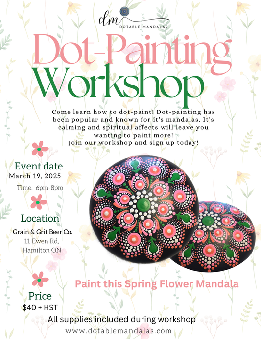 Hamilton-Spring Flower Mandala 4" Rock Dot-Painting Workshop-Includes Beverage