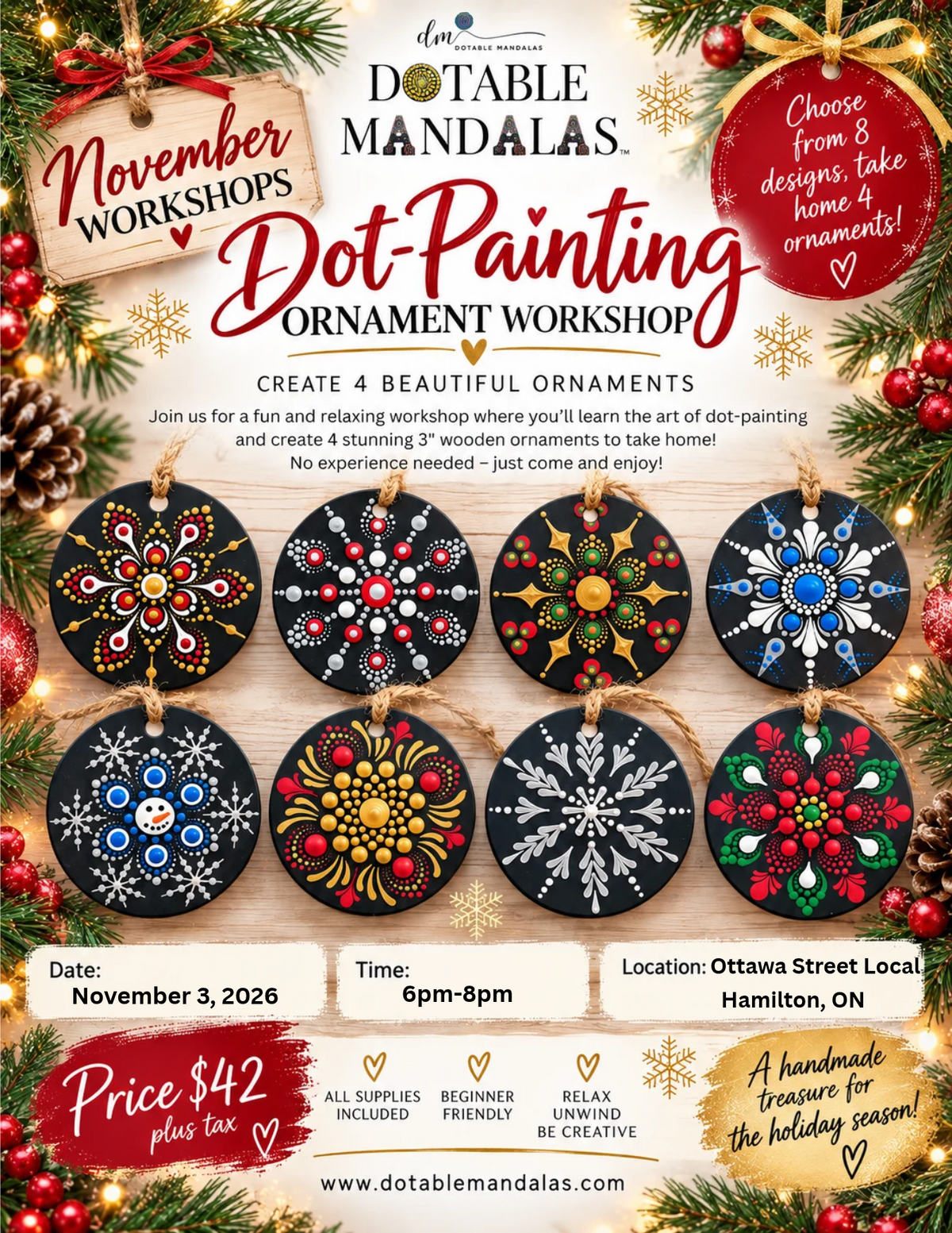 Hamilton-Holiday Wooden Ornament Dot-Painting Workshop
