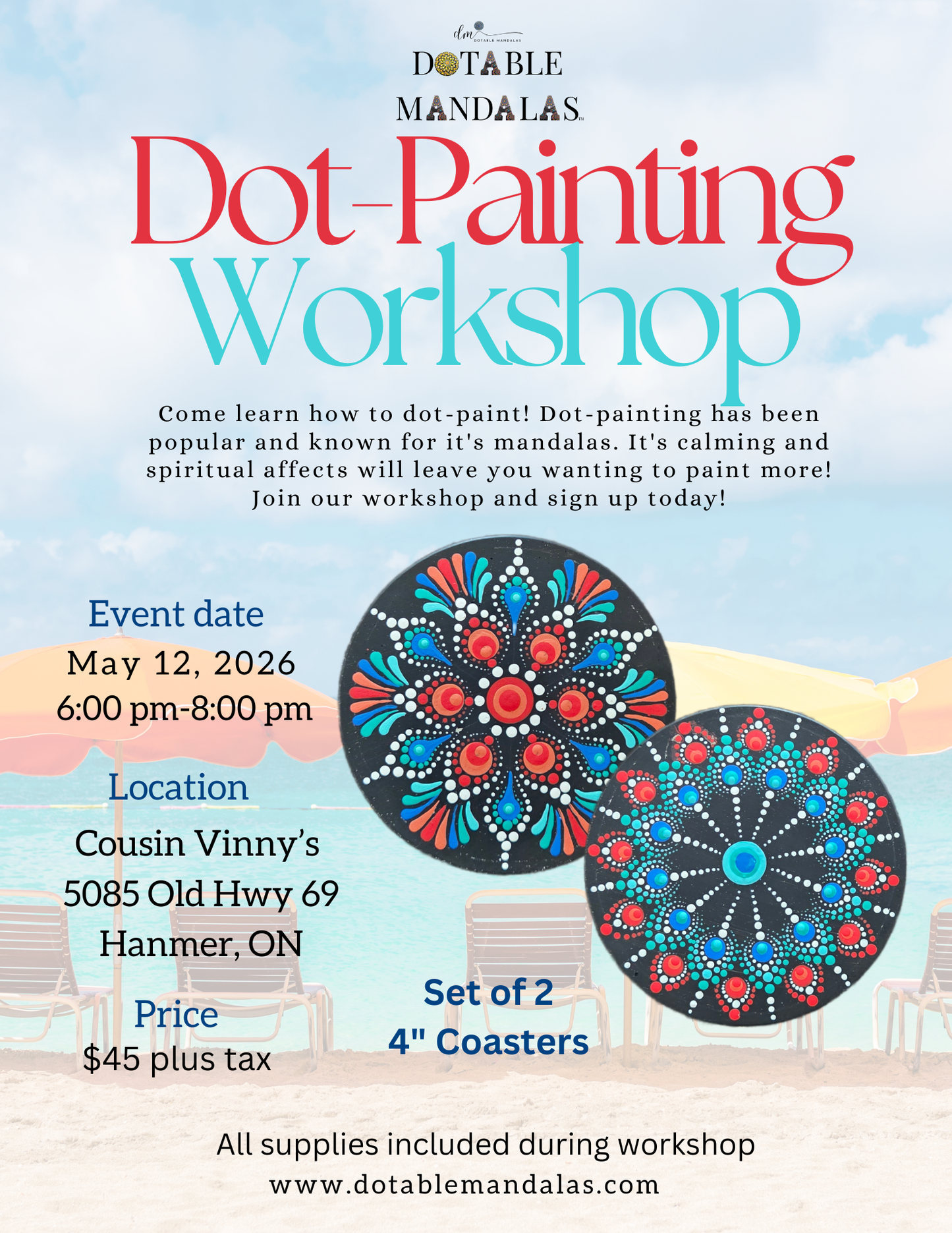 Hanmer-Tropical Coastal Vibe Coaster Set Dot-Painting Workshop