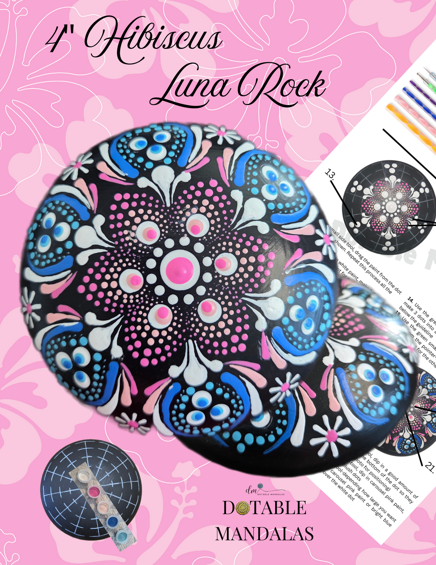 Hibiscus Luna 4" Rock Dot-Painting Pattern Kit