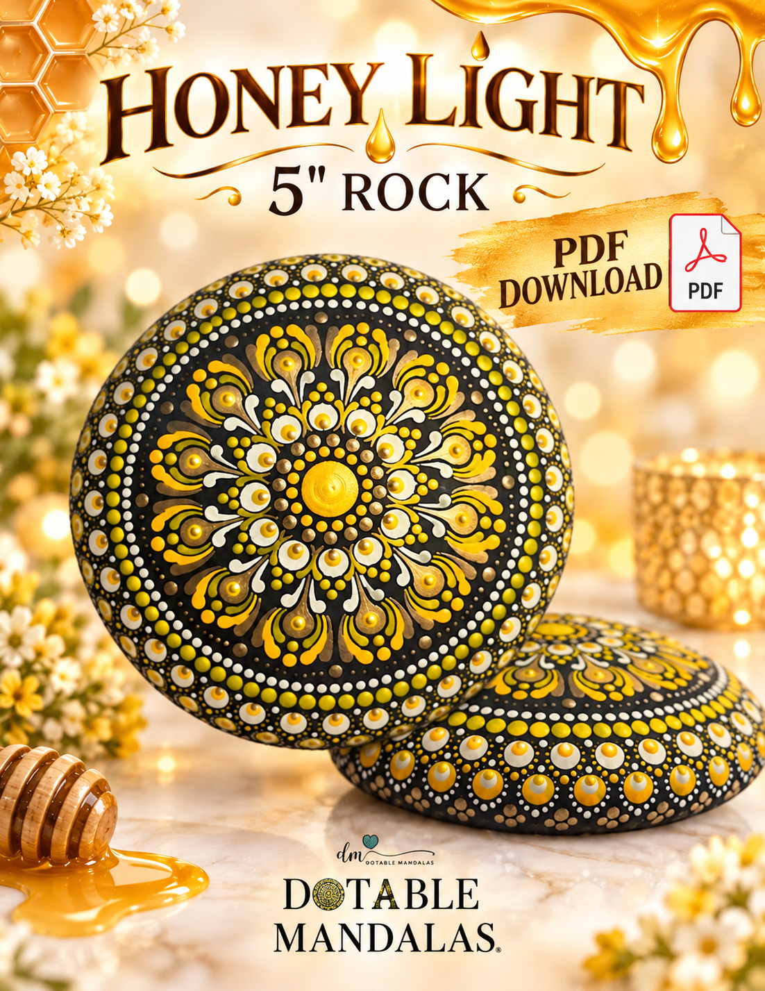 Honey Light 5" Rock Dot-Painting Pattern-PDF Download
