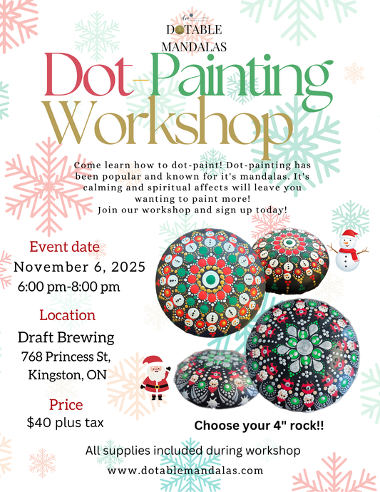 Kingston-Holiday Dot-Painting Workshop: Snowman or Santa 4" Rock