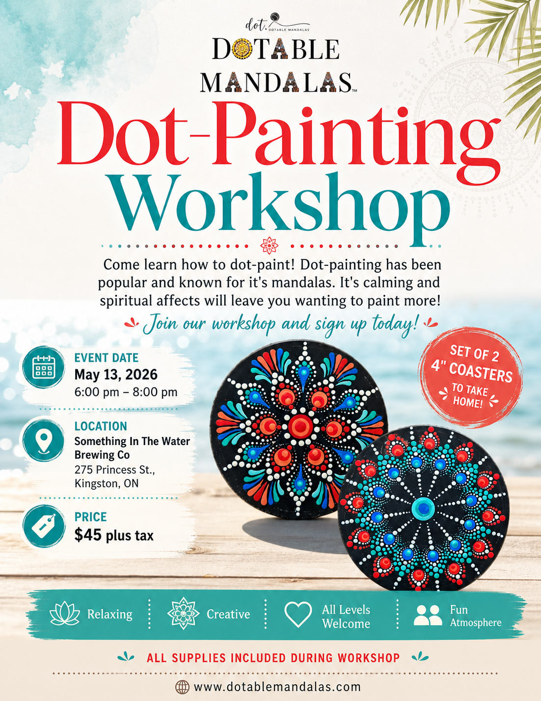Kingston-Tropical Coastal Vibe Coaster Set Dot-Painting Workshop