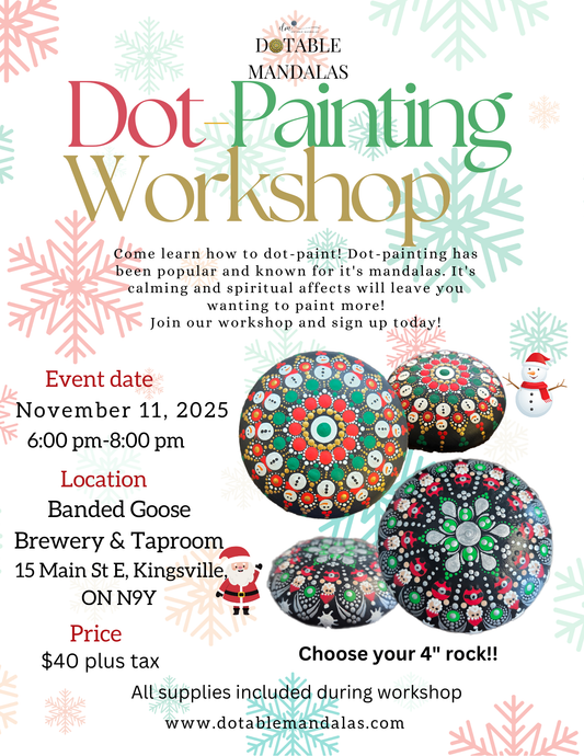 Kingsville-Holiday Dot-Painting Workshop: Snowman or Santa 4" Rock