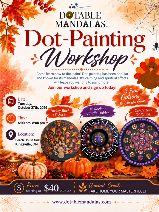 Kingsville-Halloween Spider Candle Holder, Candy Tray & Turkey Rock Dot-Painting Workshop