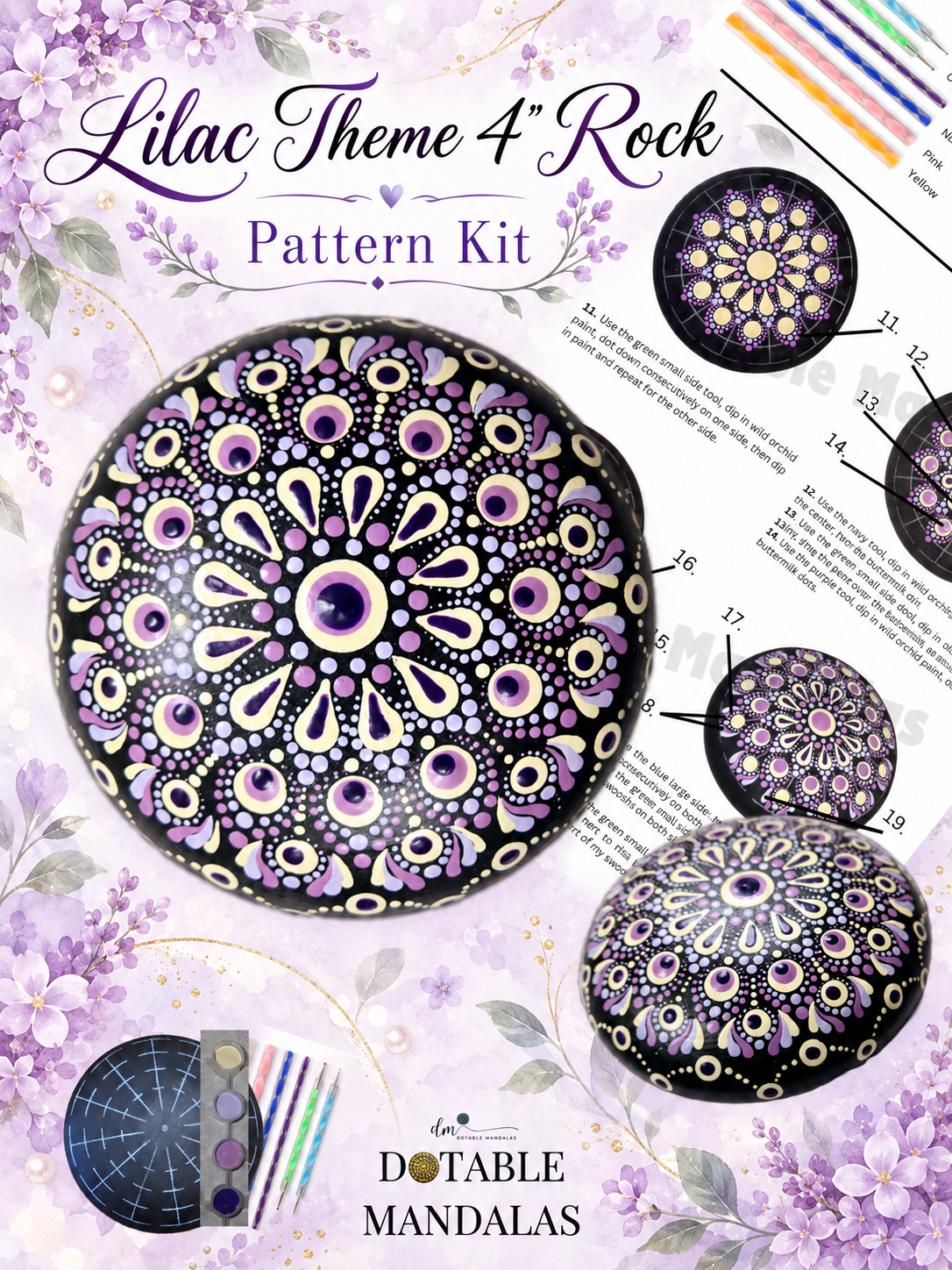 Lilac Theme 4" Rock Dot-Painting Pattern Kit