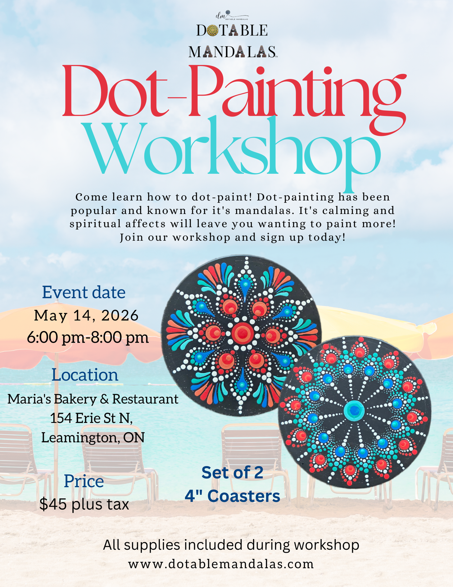 Leamington-Tropical Coastal Vibe Coaster Set Dot-Painting Workshop