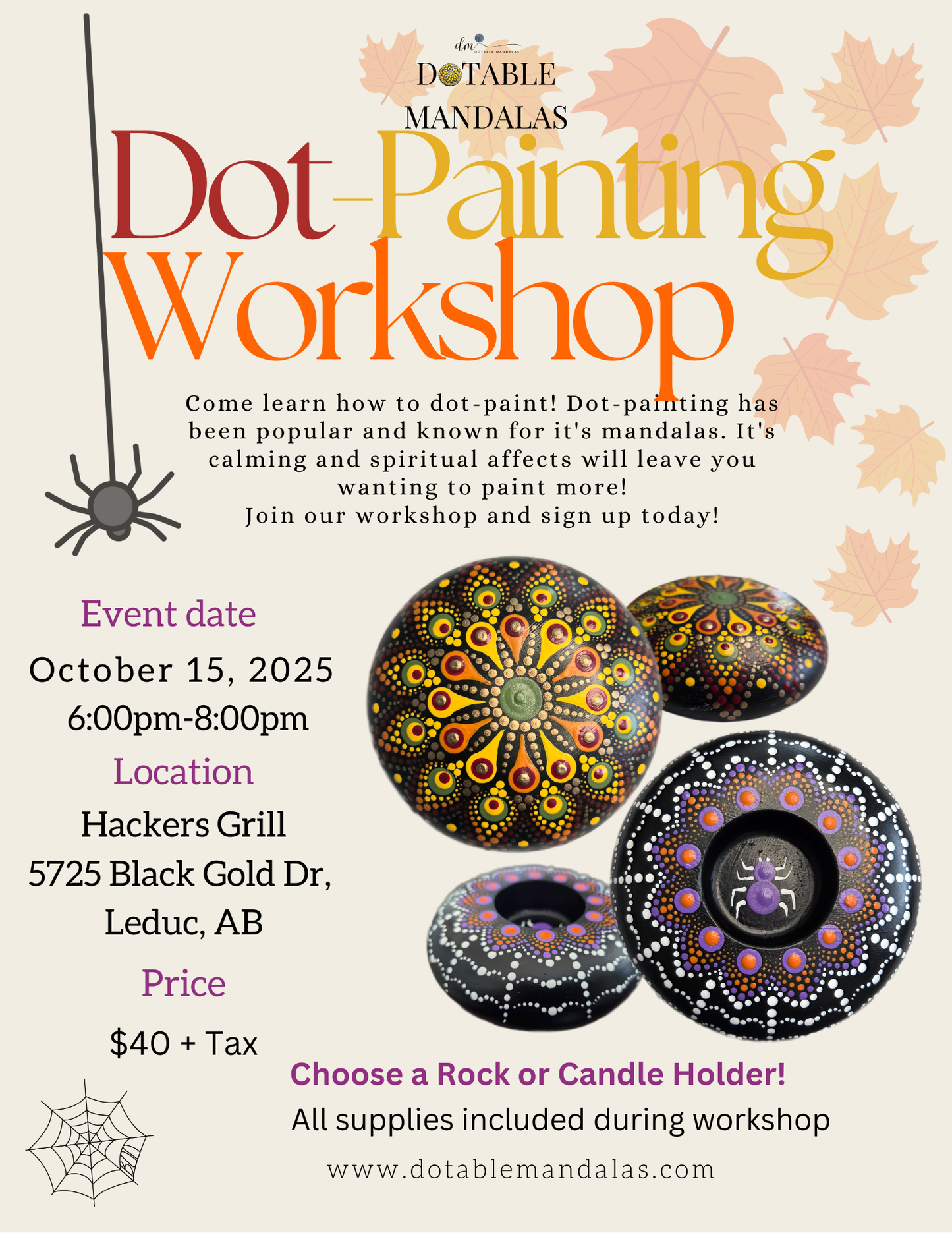 Leduc-Halloween Spider Web or Autumn Leaves Dot-Painting Workshop
