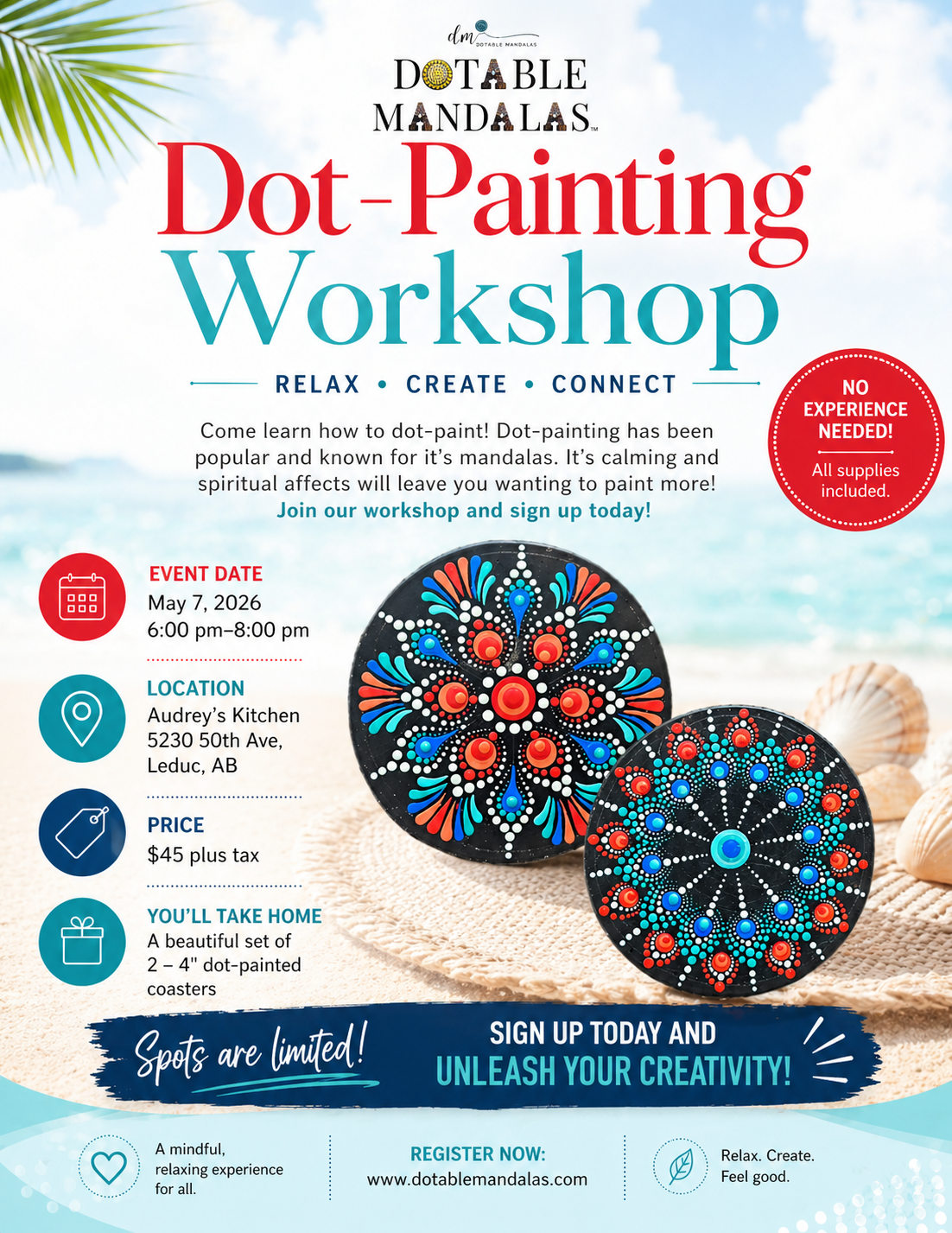 Leduc-Tropical Coastal Vibe Coaster Set Dot-Painting Workshop