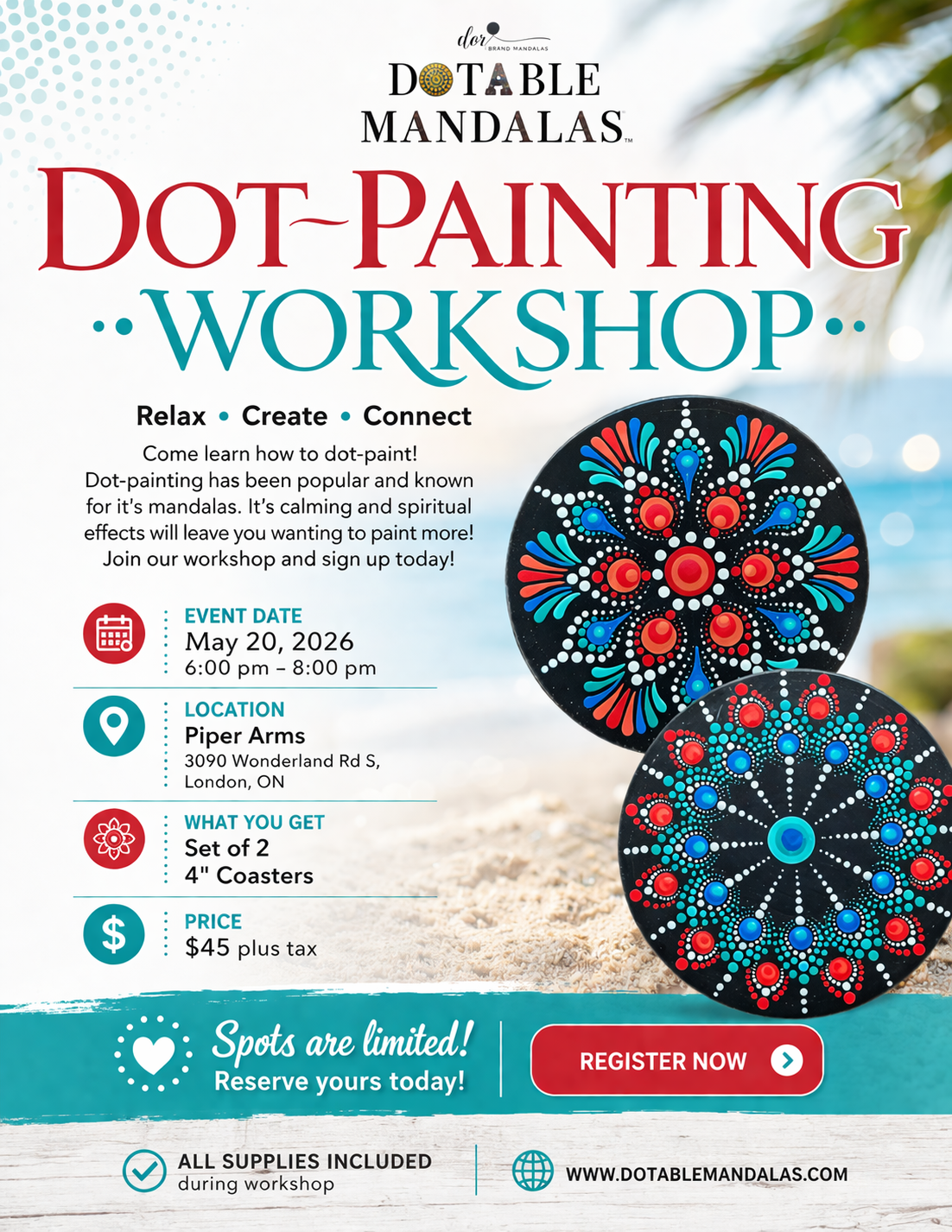 London-Tropical Coastal Vibe Coaster Set Dot-Painting Workshop