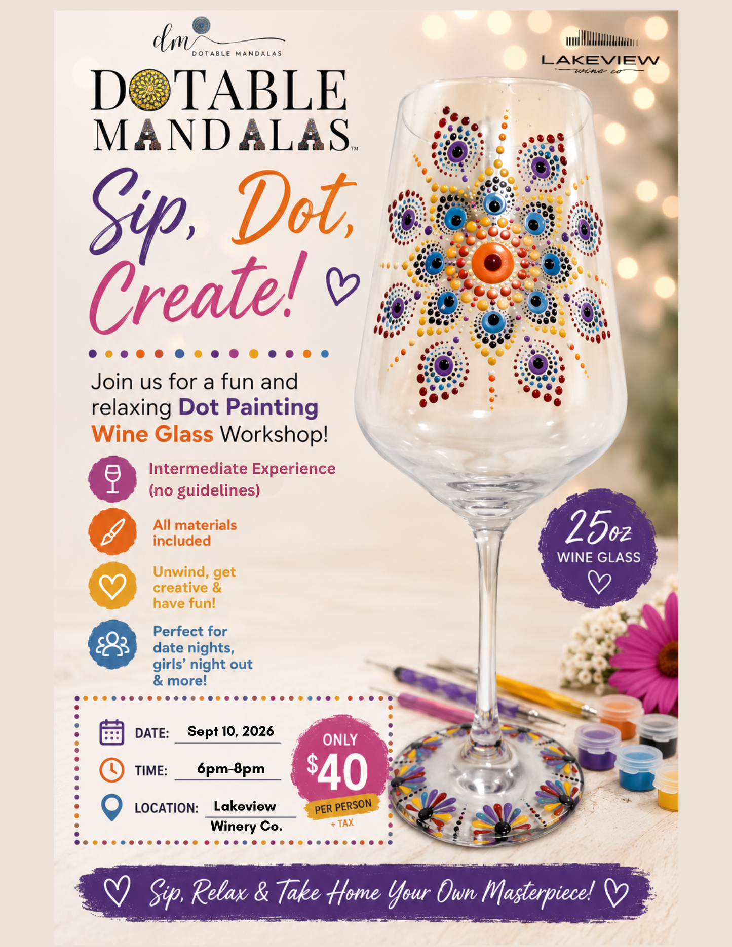 Sip, Dot & Unwind -Wine glass Dot-Painting Workshop