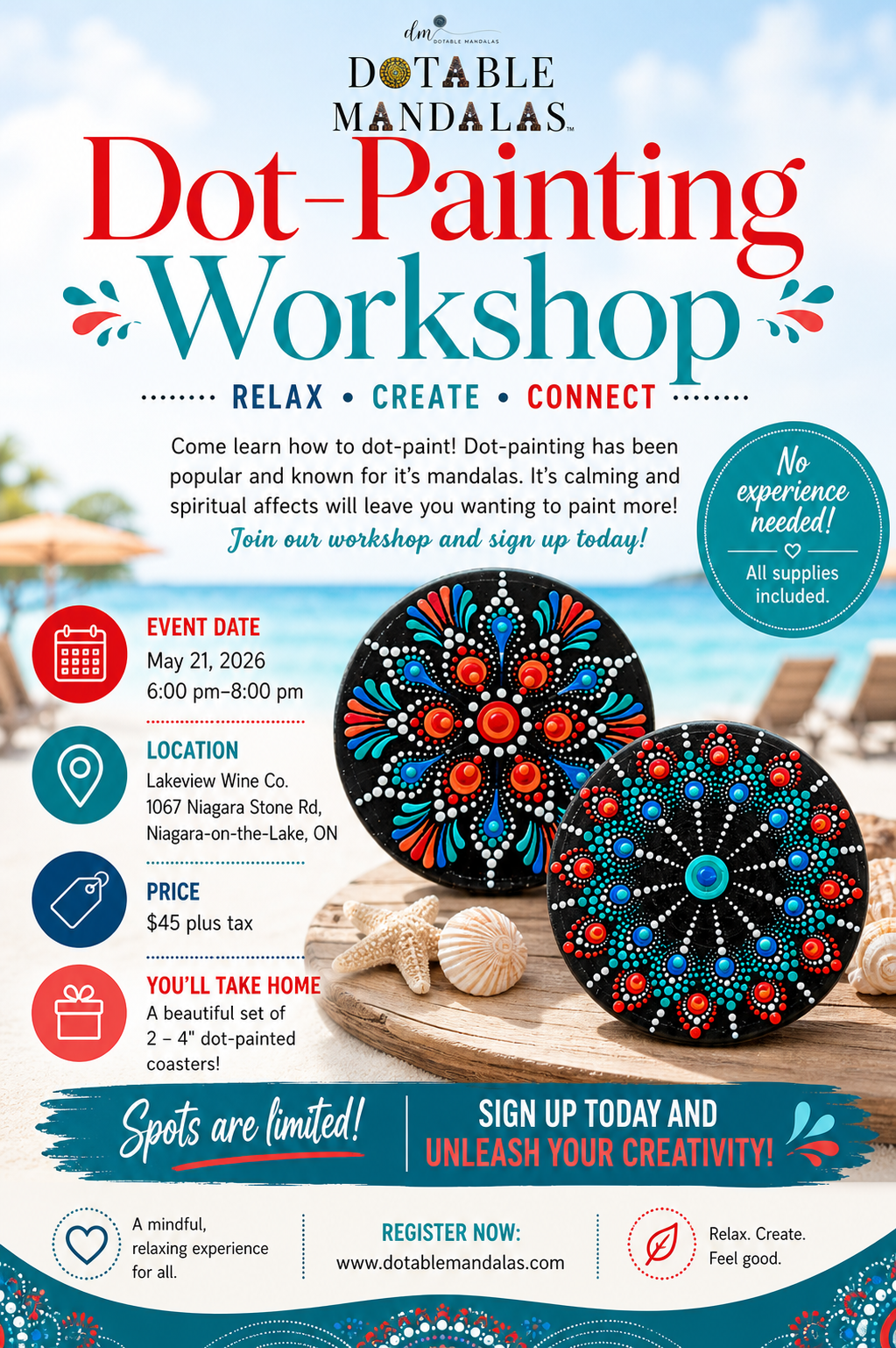 Niagara-on-the-Lake-Tropical Coastal Vibe Coaster Set Dot-Painting Workshop