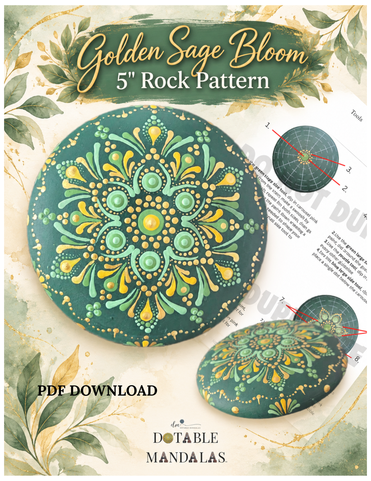 5" Golden Sage Rock Dot-Panting Instructions-PDF Version
