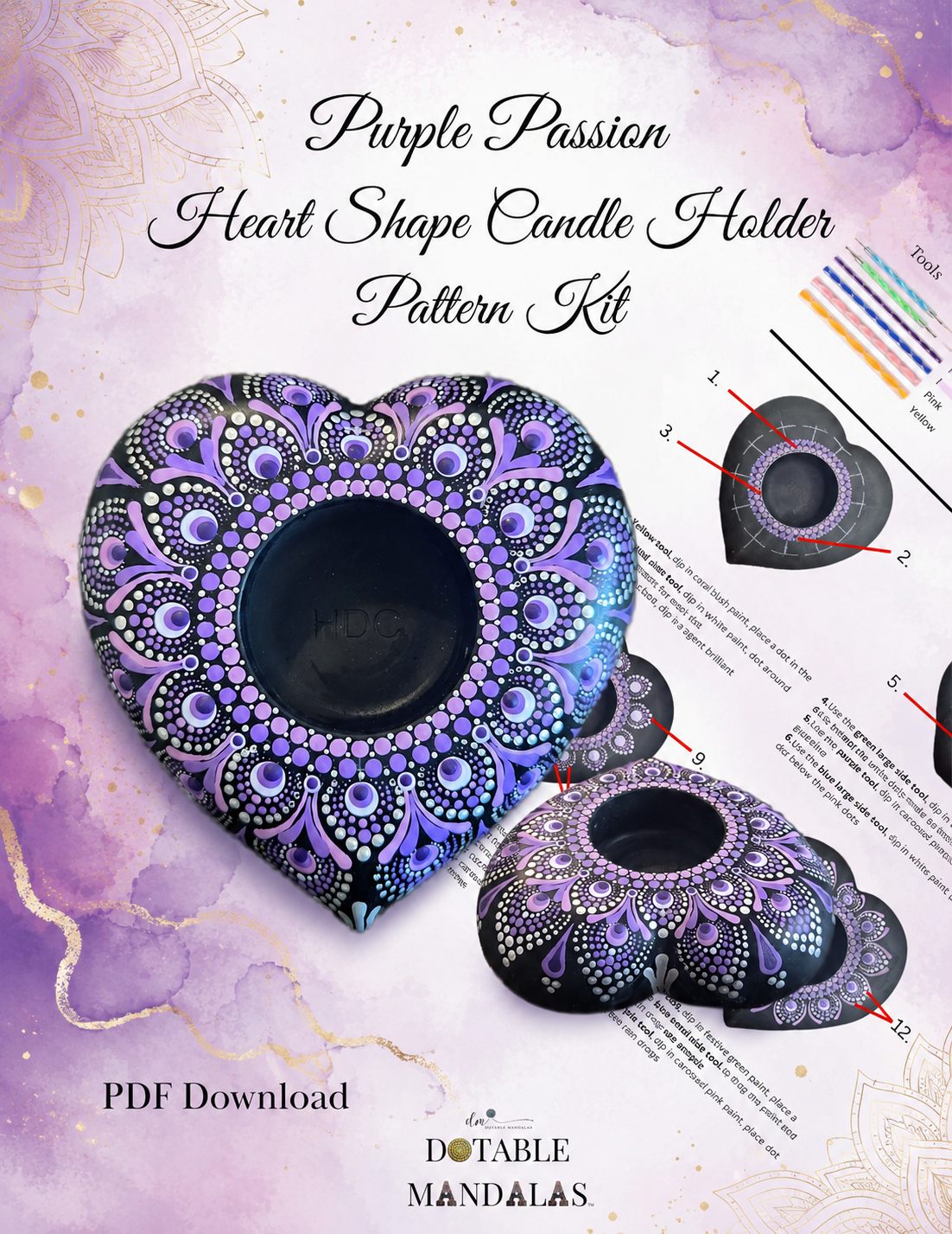 Purple Passion Heart Shape Candle Holder Pattern -PDF Download