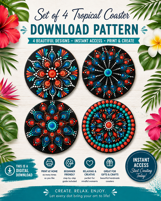 Set of 4 Tropical Coaster Dot-Painting Download Pattern