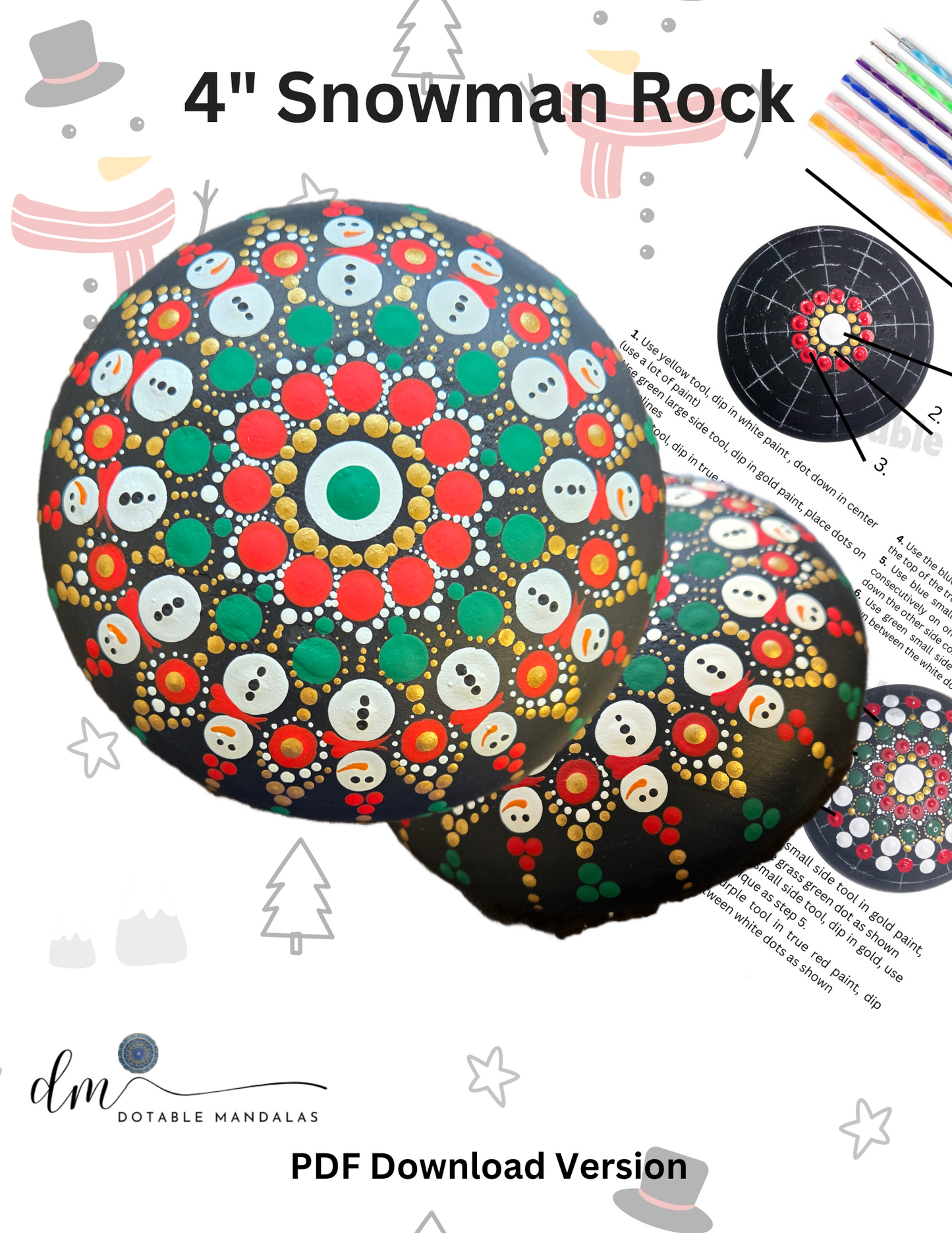 4" Snowman Theme Dot-Painting Pattern-PDF Download