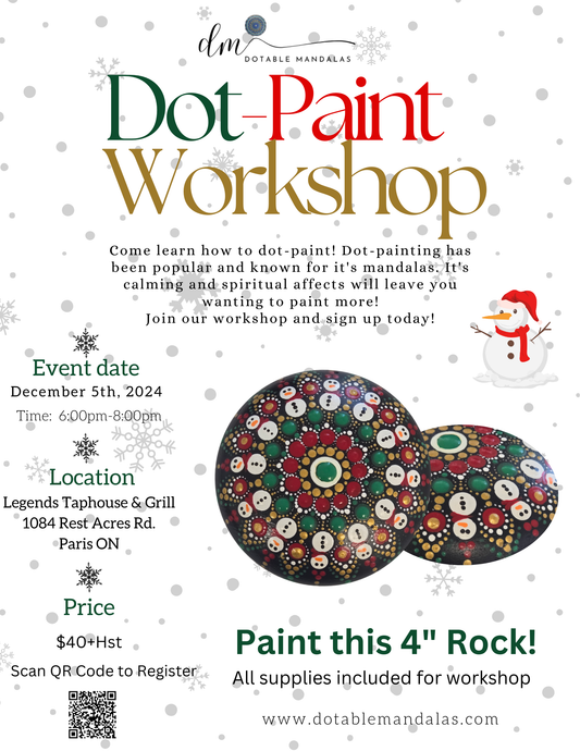 Paris-4" Handcrafted Snowman/Holiday Rock Dot-Paint Night