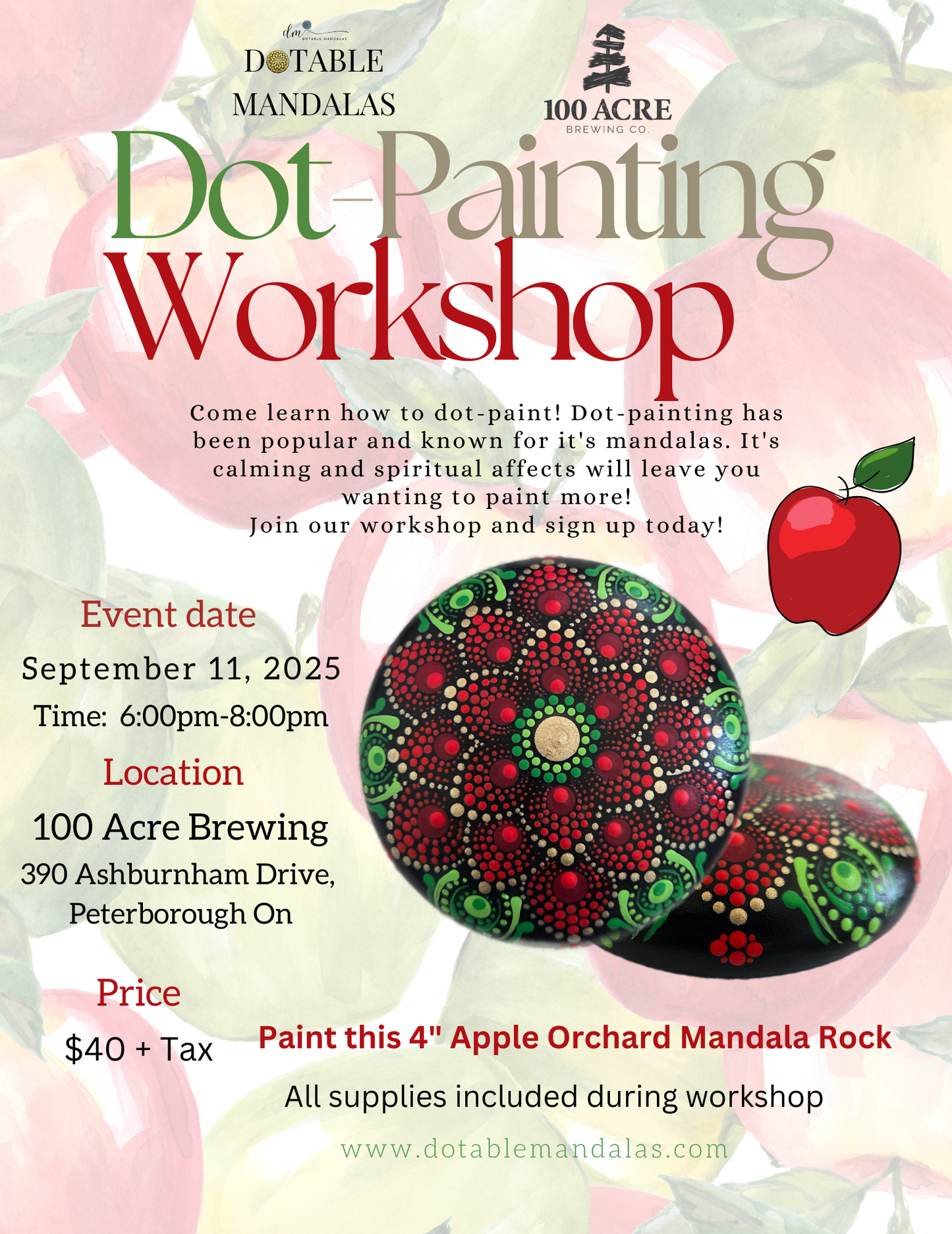 Peterborough-4" Apple Orchard Rock Dot-Painting Workshop