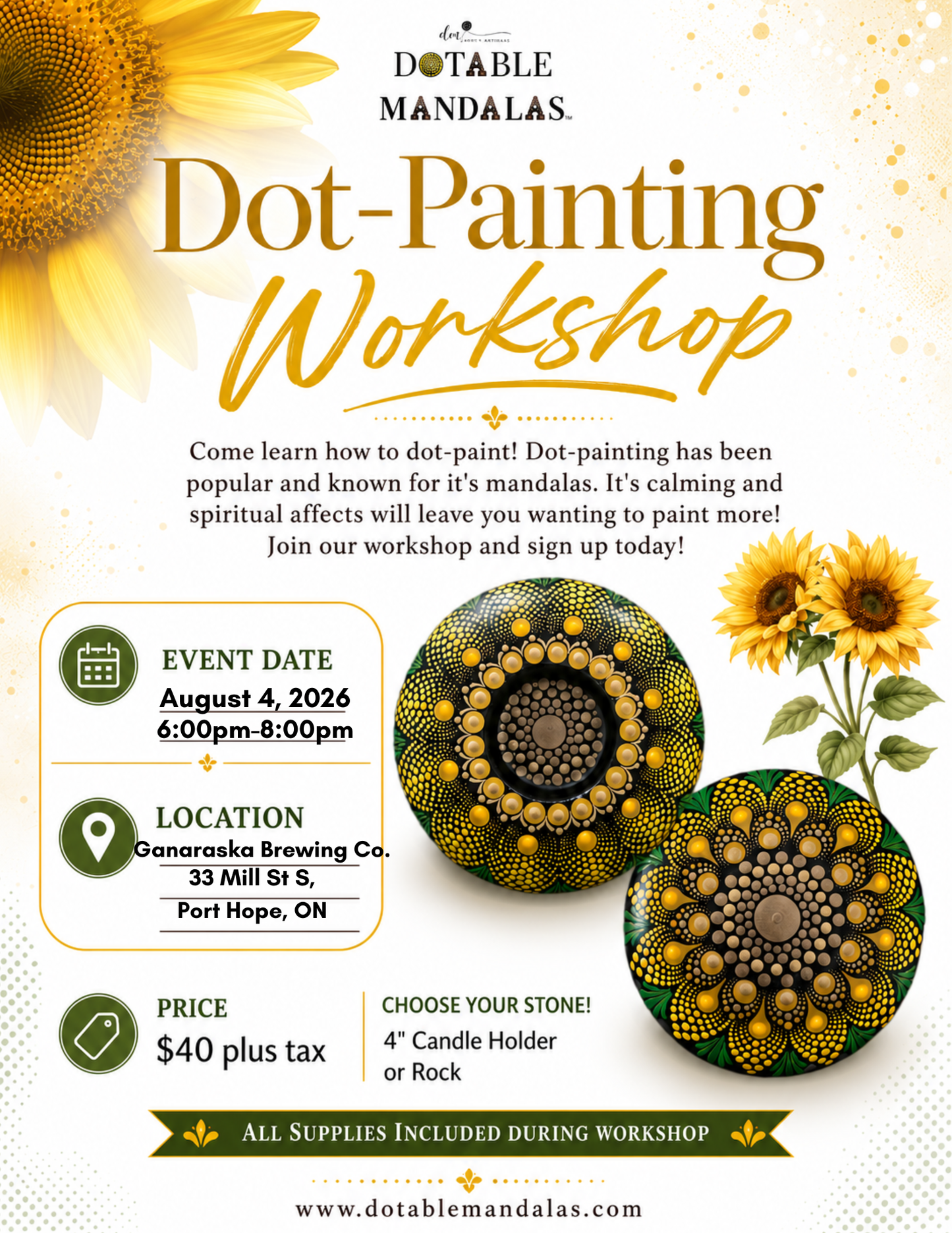 Port Hope-Sunflower Theme Dot-Painting Workshop